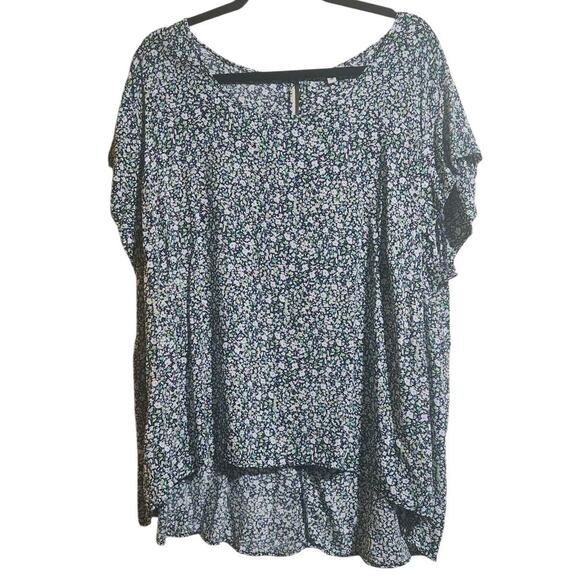 Anne Carson Woman's Short Sleeve High-Low Top Plus Size 3X Ditzy Floral Spring - Picture 1 of 10